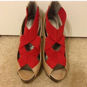 Limited red & beige leather heels.
